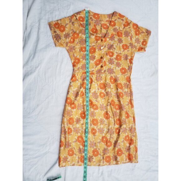 Vintage Flower Power Dress Handmade 1950s/60s Bright Orange Flower Child - Picture 9 of 10